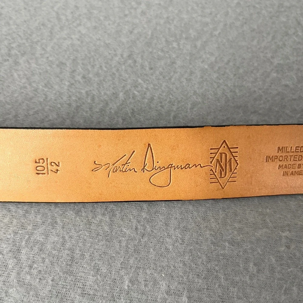 Martin Dingman Mens Black Leather Belt 42 105 Milled Finish Buckle made in‎ USA